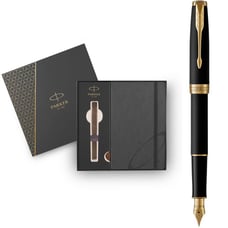 Подарунковий набір Parker SONNET Matte Black Lacquer GT FP F (ручка-перо + блокнот Parker)