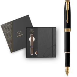 Подарочный набор Parker SONNET Matte Black Lacquer GT FP F (ручка-перо + блокнот Parker)
