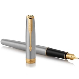 Подарочный набор Parker SONNET Stainless Steel GT FP F (ручка-перо + блокнот Parker)