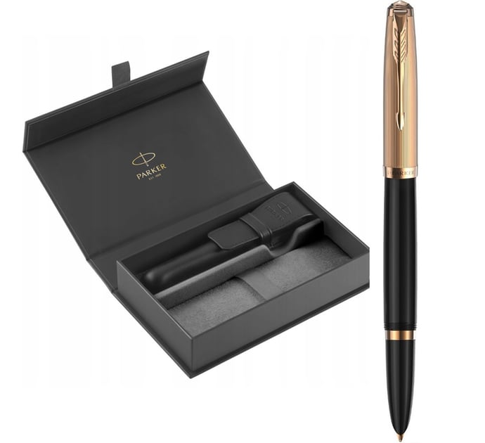 Набір Parker PARKER 51 Deluxe Black GT FP18 F (перова ручка + шкіряний чохол + коробка)