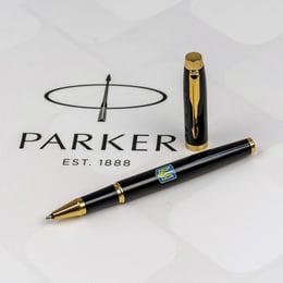 Ручка роллерная Parker IM UKRAINE Black GT RB Герб Украины сине-желтый